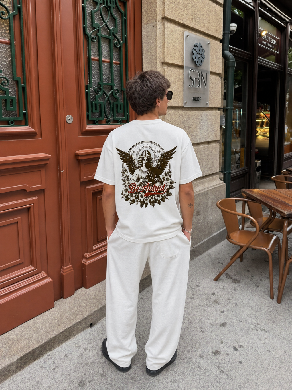 Be Autyst Divine Wings White T-Shirt – model back