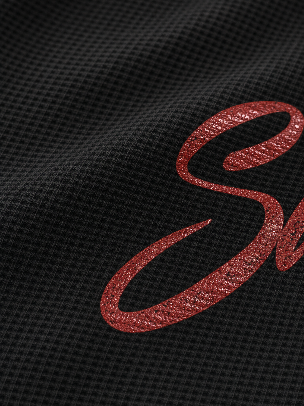 Sainthead Black Waffle T-shirt – close-up detail