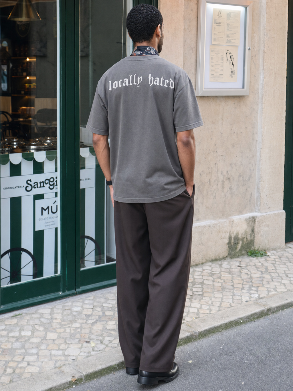 Be Autyst Locally Hated Grey T-Shirt – model back