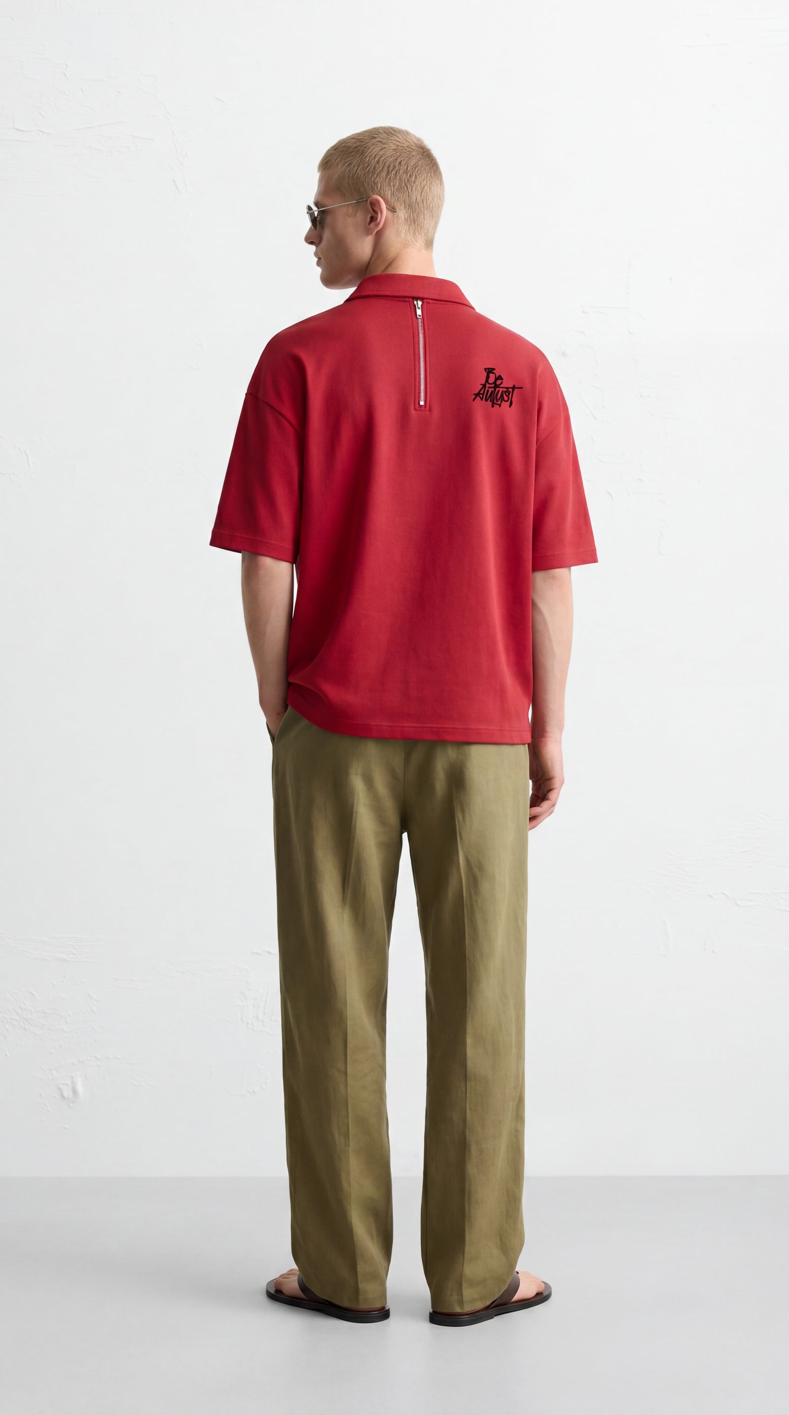 23 Be Autyst Quater Zip Red T-Shirt – model back