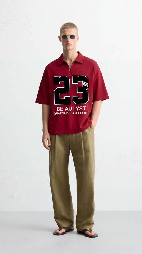 23 Be Autyst Quarter Zip Red T-Shirt