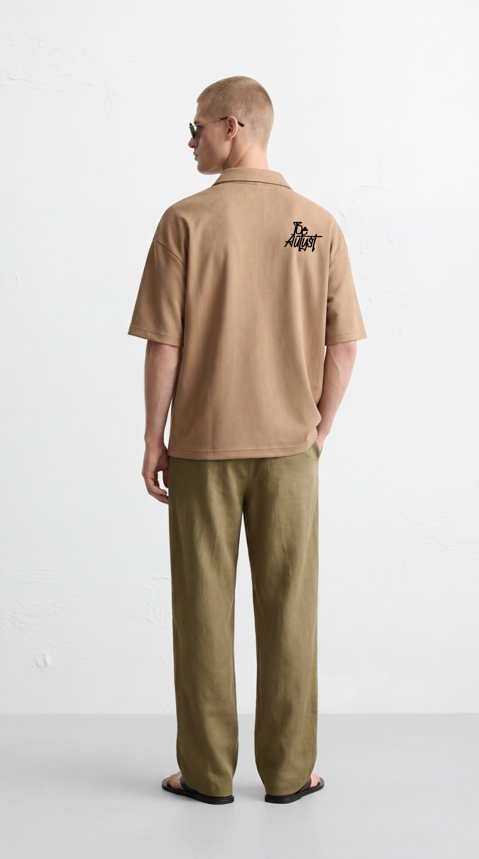 23 Be Autyst Quater Zip Sand T-Shirt – model back