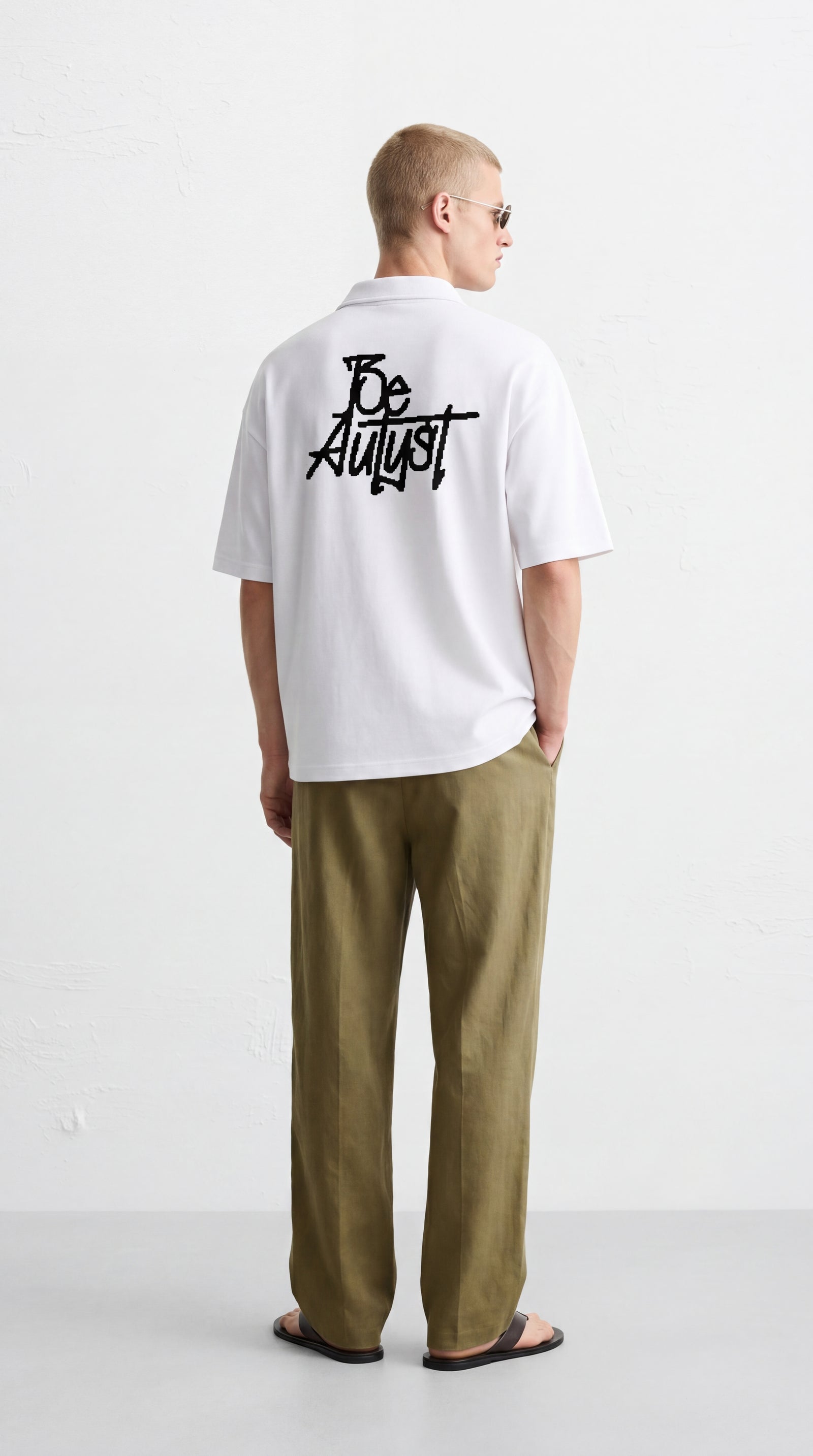 23 Be Autyst Quater Zip White T-Shirt – model back