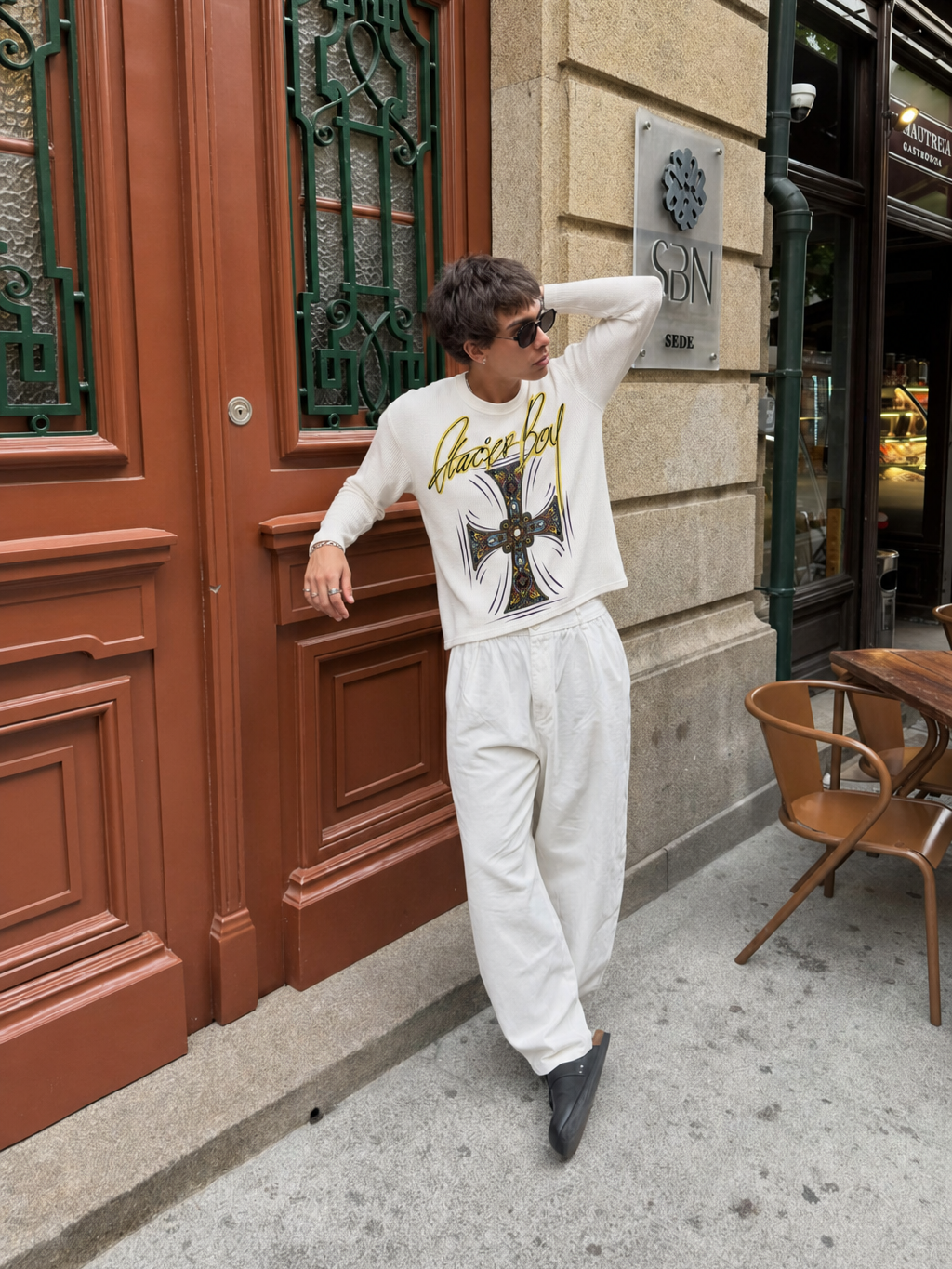 Glacier Boy Off White Waffle T-shirt – model front