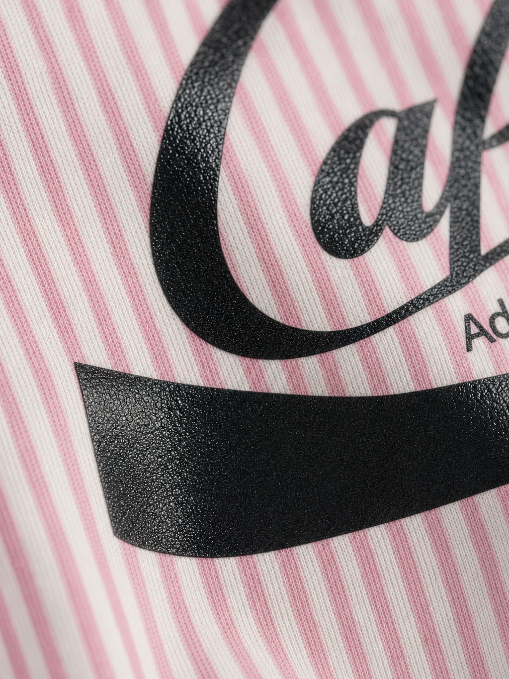 Caffeine Be Autyst Pink Striped Shirt – close-up detail
