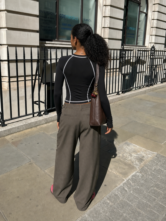 Be Autyst Contrast Thread Black Top Long Sleeves