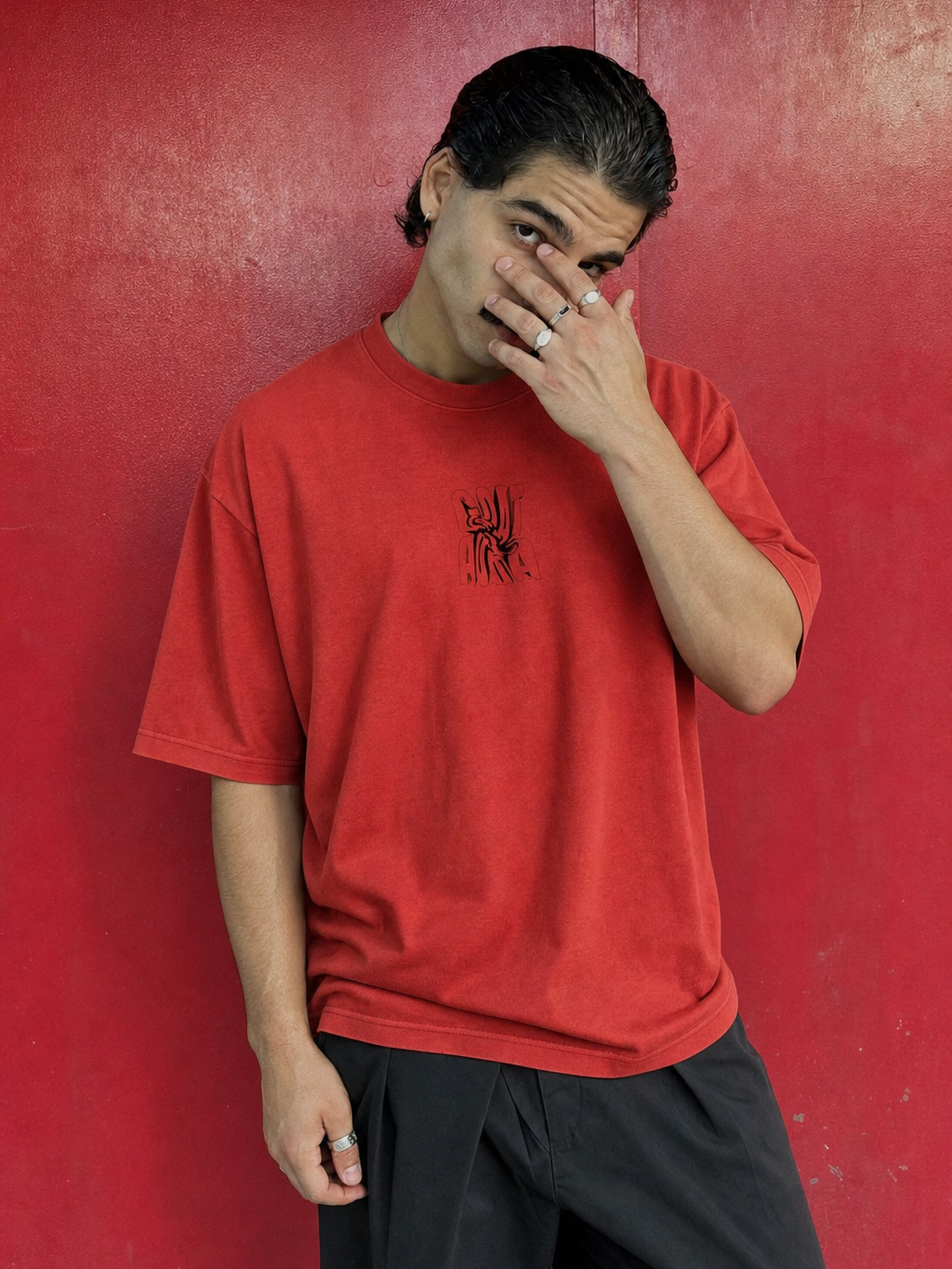 Be Autyst Goat Aura Red T-Shirt – model front