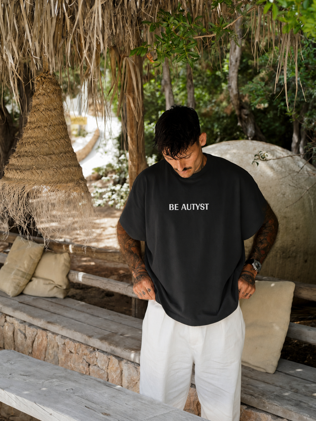 Be Autyst After Hours Black T-Shirt – model front