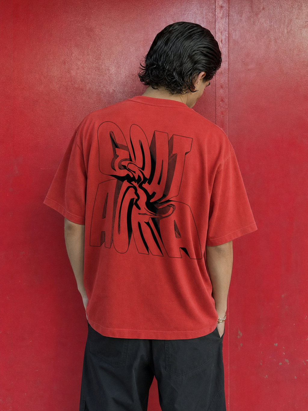 Be Autyst Goat Aura Red T-Shirt – model back
