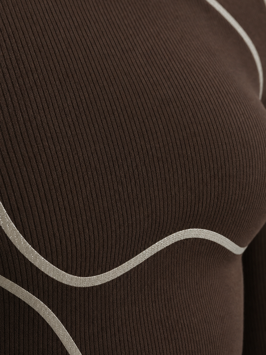 Be Autyst Contrast Thread Dark Brown Top Long Sleeves