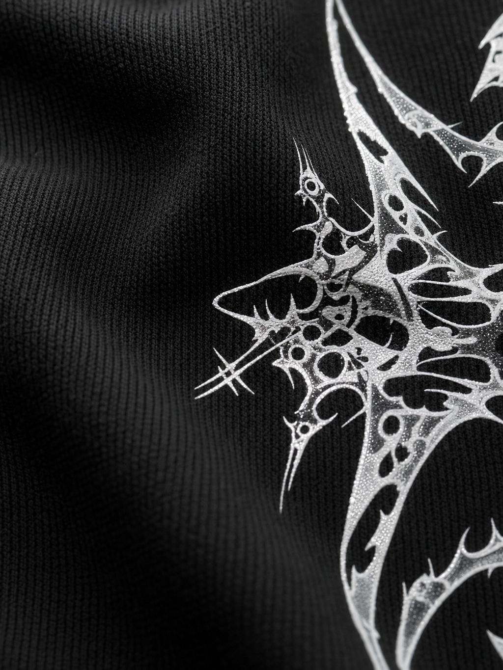 Obsidian Web Black Waffle T-shirt – close-up detail