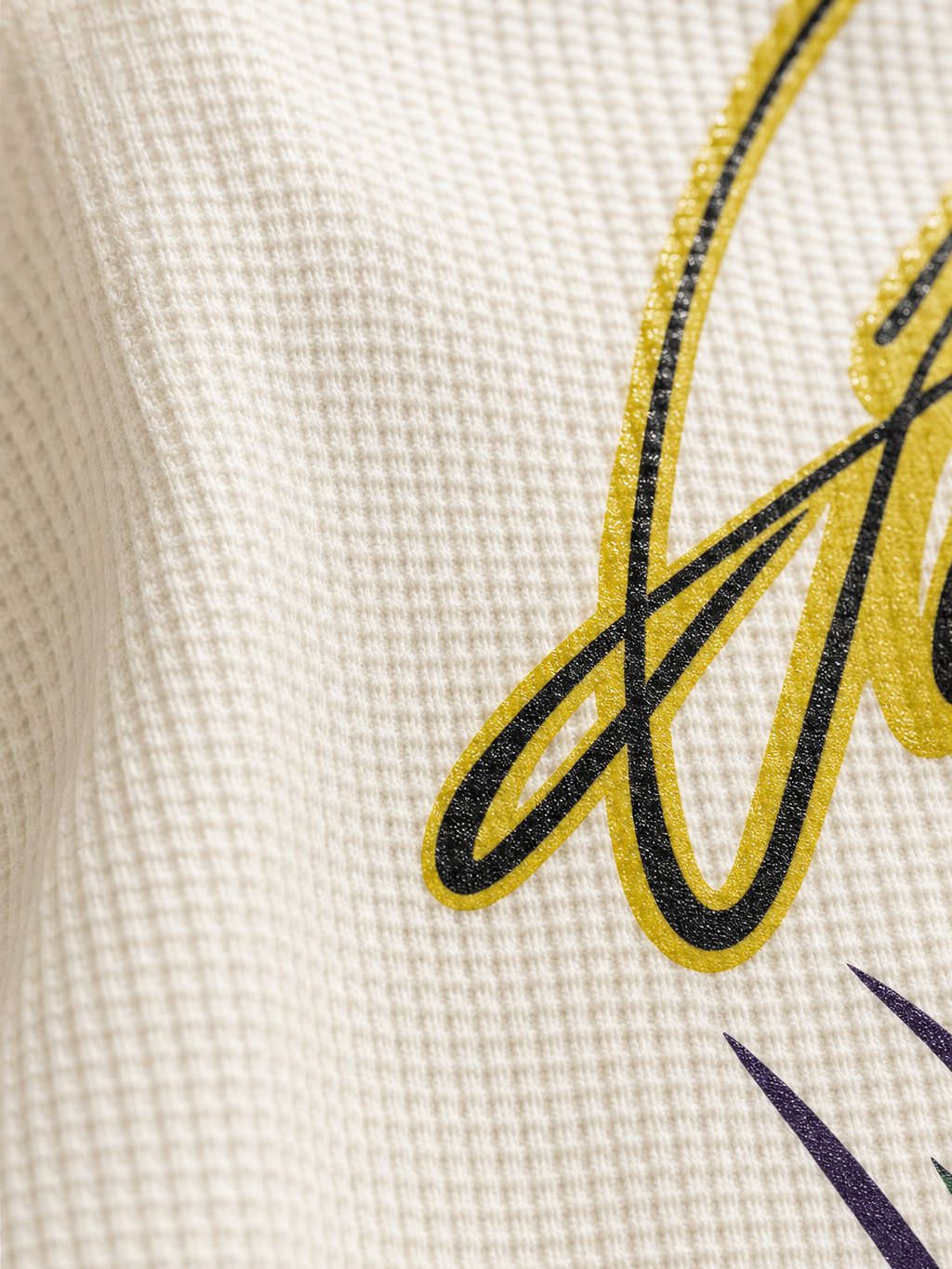 Glacier Boy Off White Waffle T-shirt – close-up detail