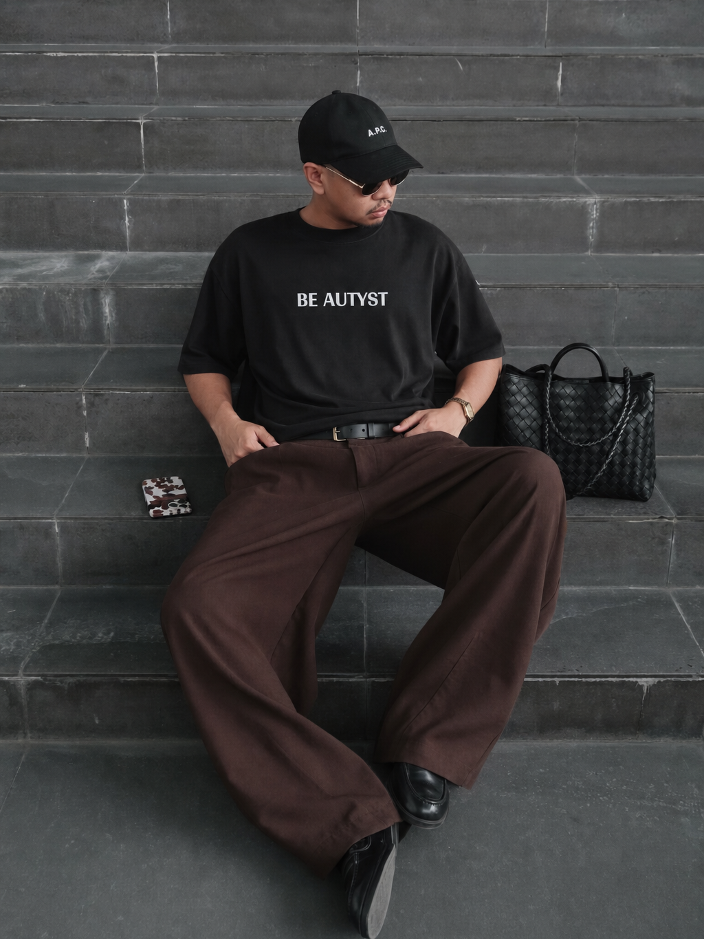 Be Autyst Street Flame Black T-Shirt – model front