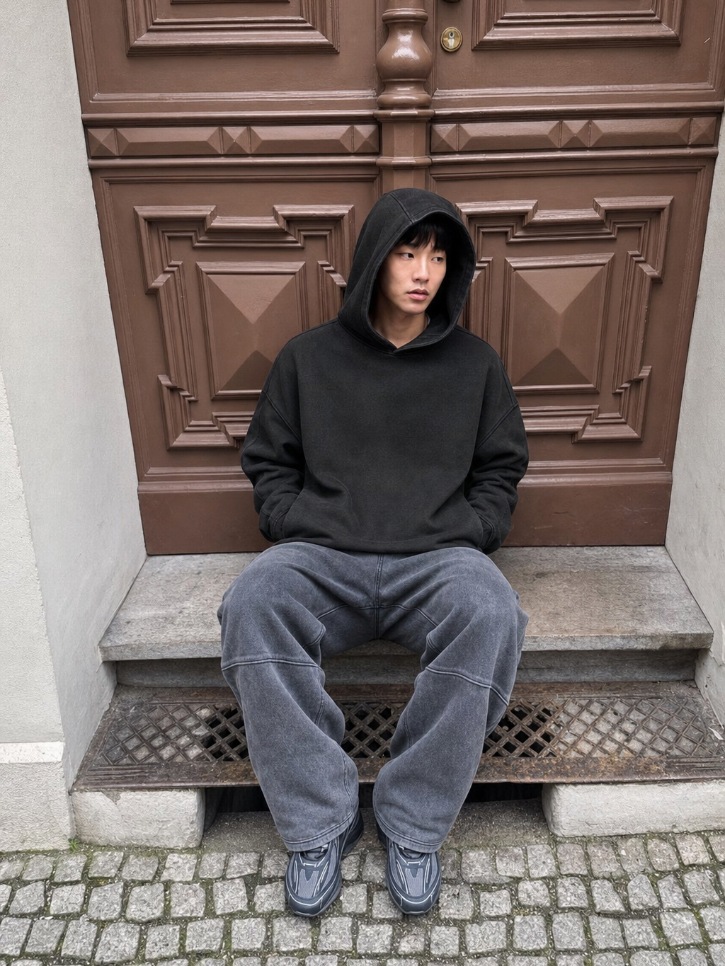 Be Autyst Blank Canvas Black Cropped Hoodie – model front