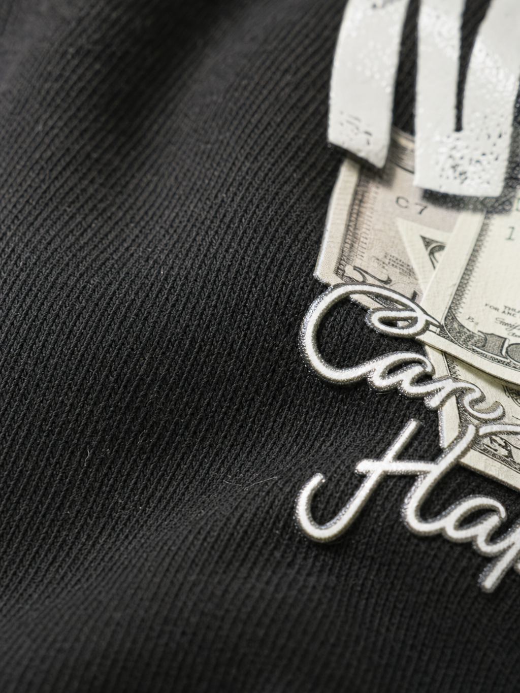 Money Can Buy Happiness Be Autyst Black Bowling Shirt – close-up detail