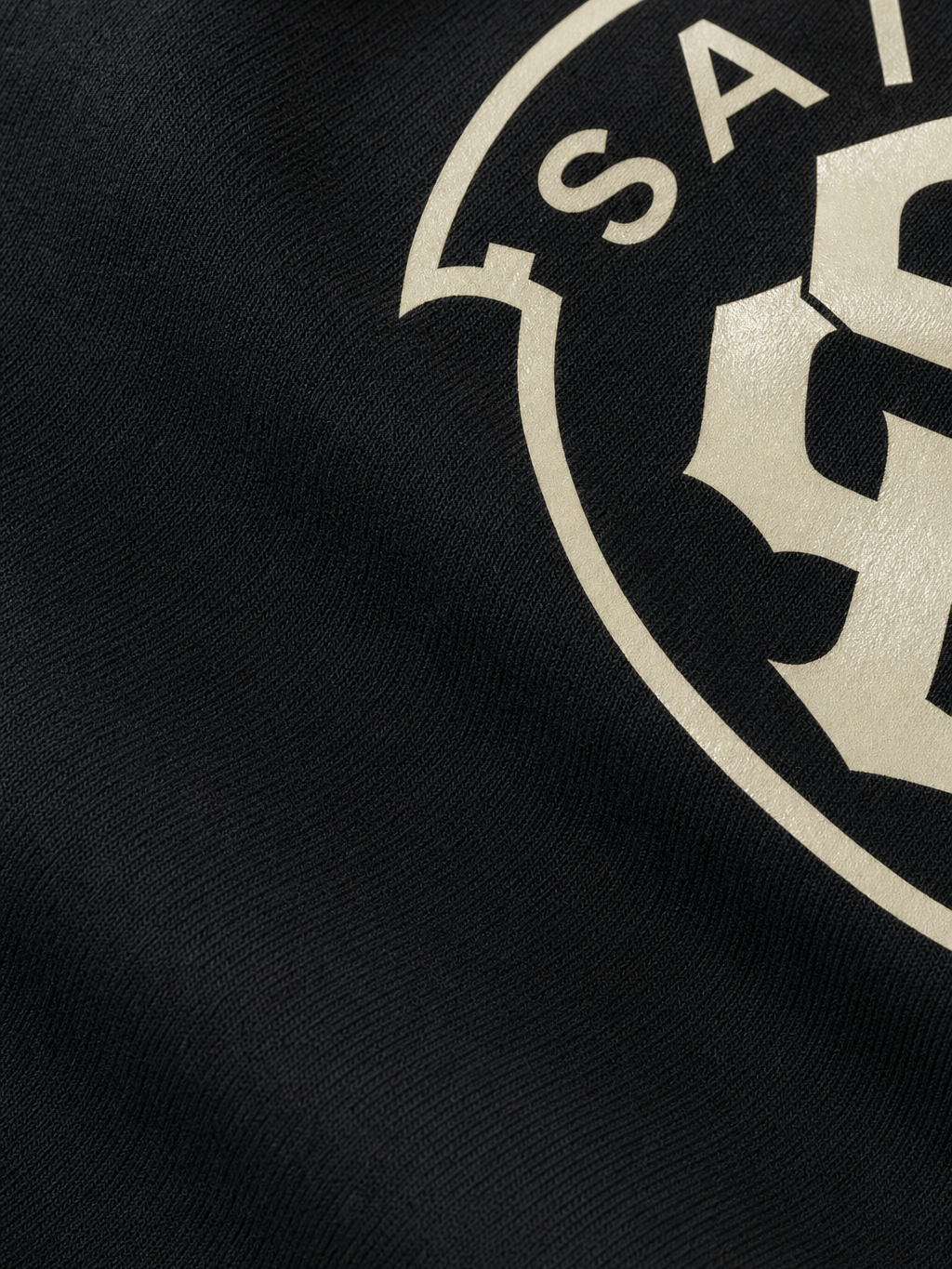 Saints Be Autyst Quarter Zip Black T-Shirt – close-up detail