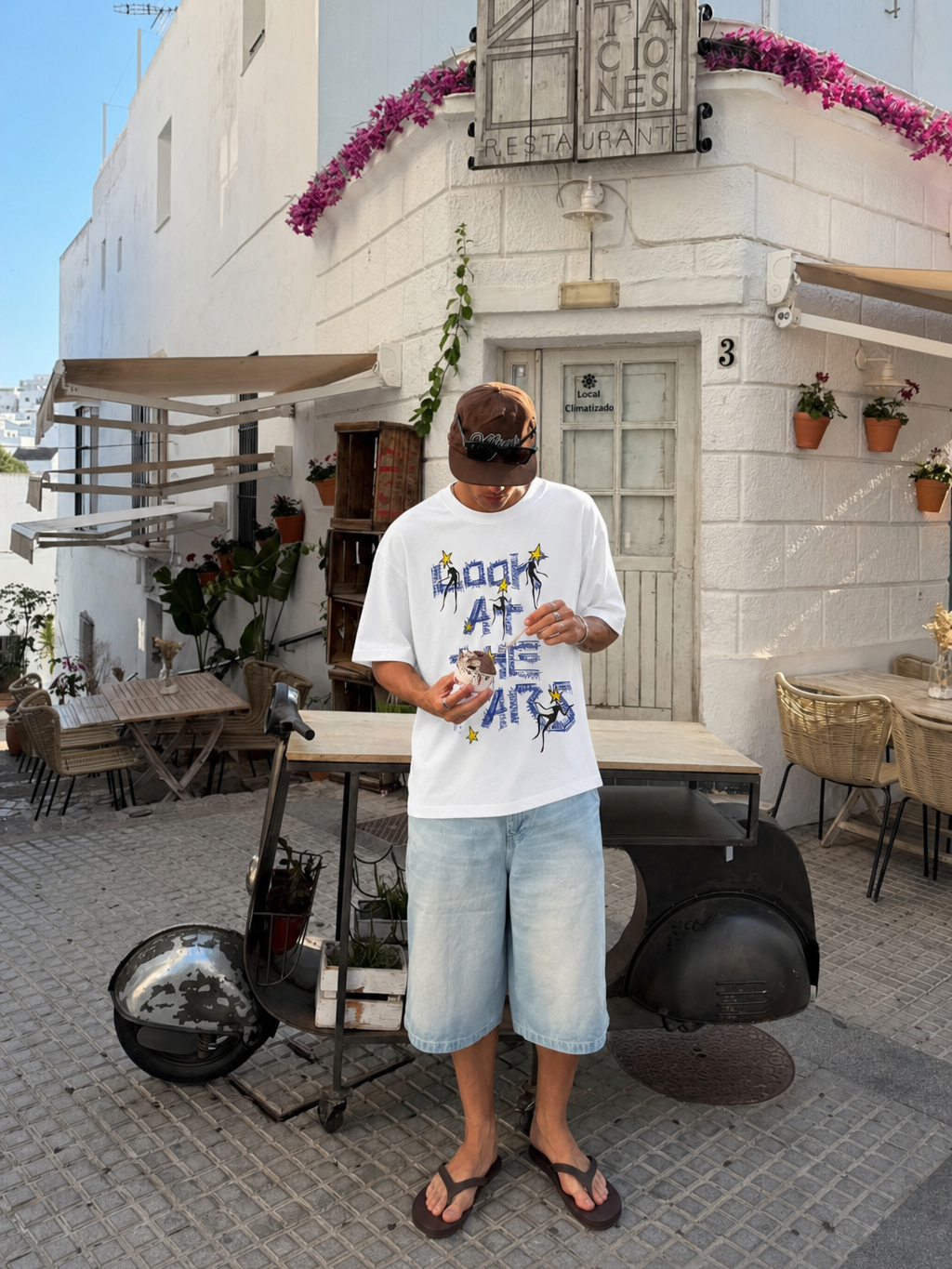 Be Autyst Midnight Sky White T-Shirt – model front