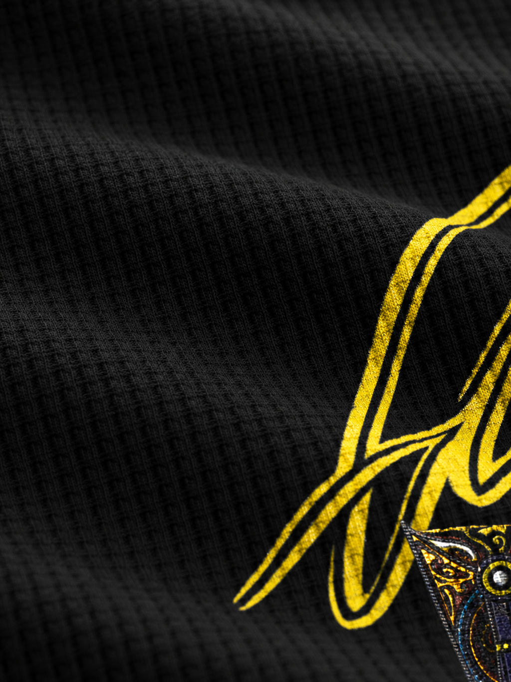 Glacier Boy Black Waffle T-shirt – close-up detail