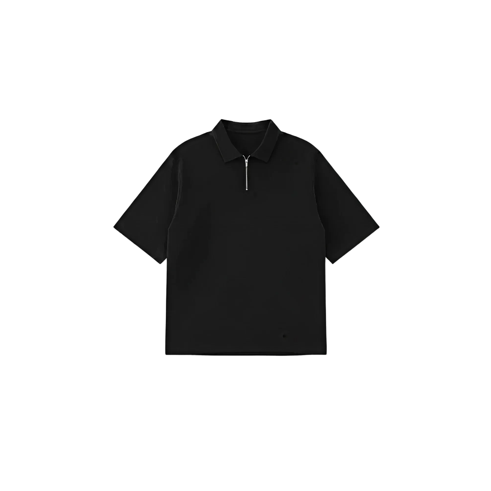 BE AUTYST RAW OVERZIED MEN BLACK POLO QUATER ZIP T-SHIRT