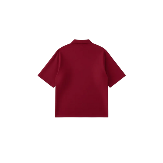 Be Autyst Raw Oversized Men Crimson Red Polo Quarter Zip T-Shirt
