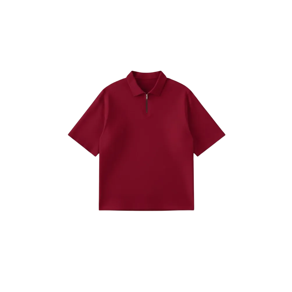 BE AUTYST RAW OVERZIED MEN CRIMSION RED POLO QUATER ZIP T-SHIRT