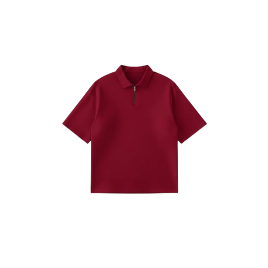 Be Autyst Raw Oversized Men Crimson Red Polo Quarter Zip T-Shirt