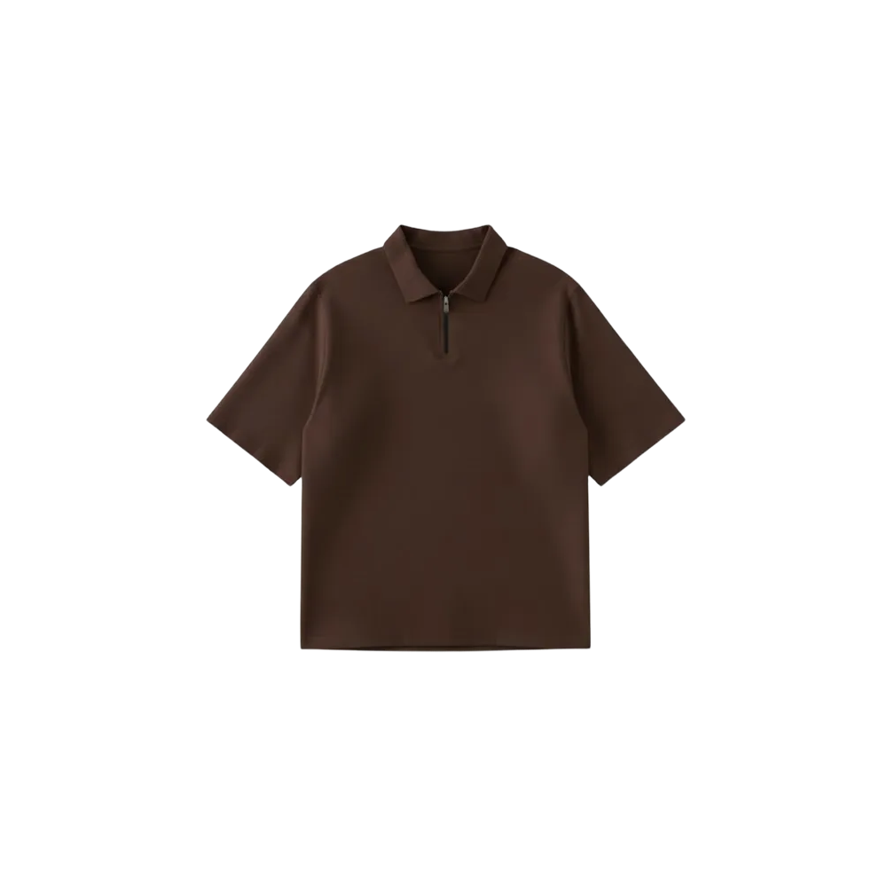 BE AUTYST RAW OVERZIED MEN DARK BROWN  POLO QUATER ZIP T-SHIRT