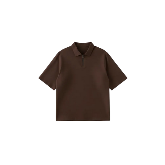 Be Autyst Raw Oversized Men Dark Brown Polo Quarter Zip T-Shirt