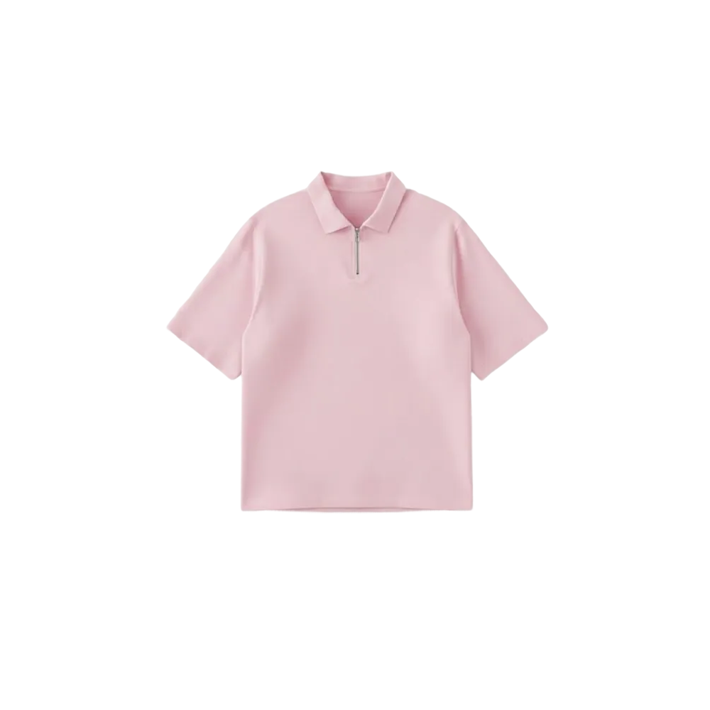 BE AUTYST RAW OVERZIED MEN POWDER PINK POLO QUATER ZIP T-SHIRT BACK