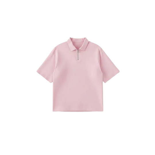Be Autyst Raw Oversized Men Powder Pink Polo Quarter Zip T-Shirt Back