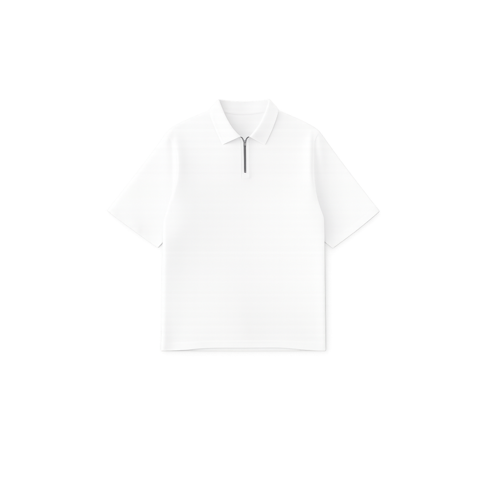 BE AUTYST RAW OVERZIED MEN POWDER White POLO QUATER ZIP T-SHIRT