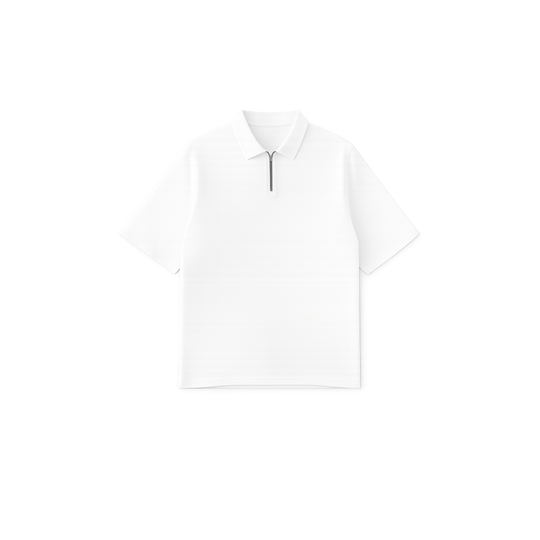 BE AUTYST RAW OVERSIZED MEN POWDER White POLO QUARTER ZIP T-SHIRT