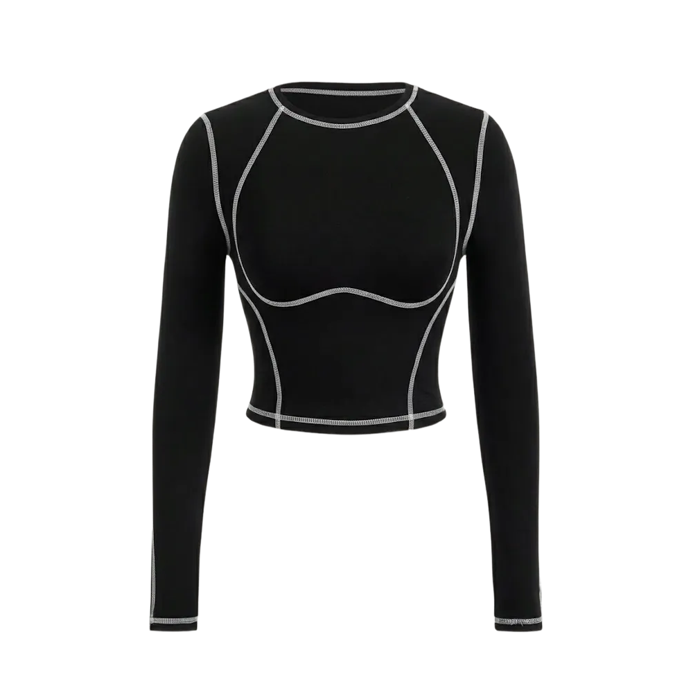 Be Autyst Contrast Thread Black Top Long Sleeves
