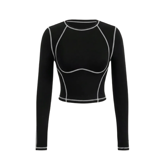 Be Autyst Contrast Thread Black Top Long Sleeves