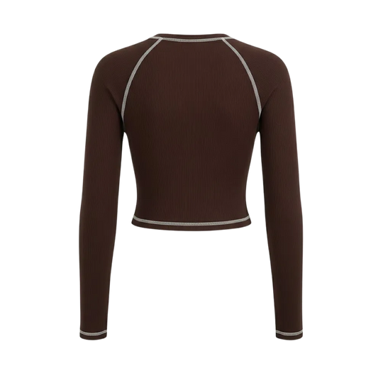 Be Autyst Contrast Thread Dark Brown Top Long Sleeves