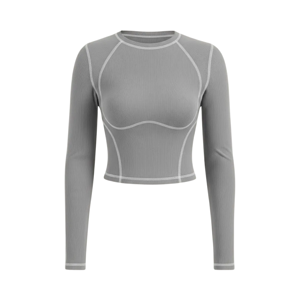 Be Autyst Contrast Thread Gray Top Long Sleeves