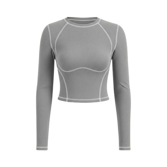 Be Autyst Contrast Thread Gray Top Long Sleeves