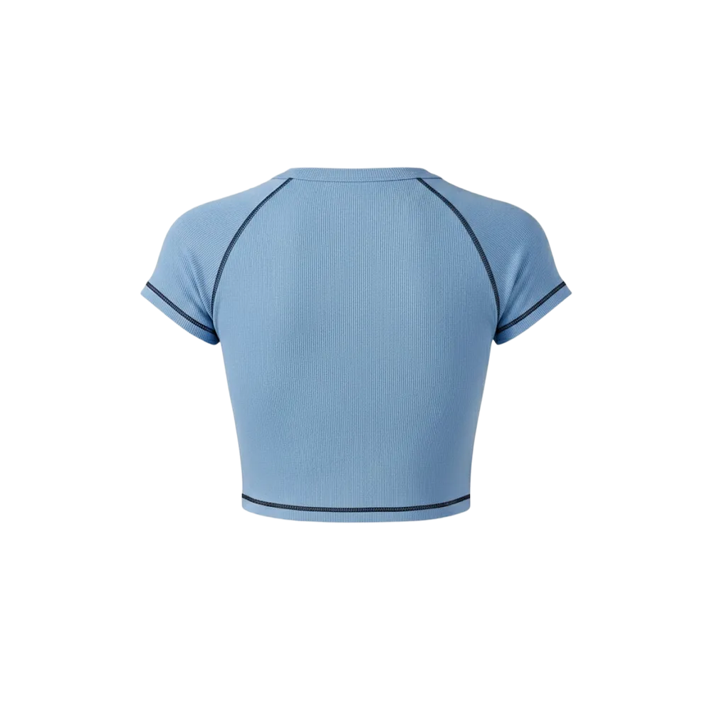 Be Autyst Contrast Thread Ice Blue Top