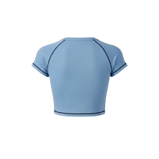 Be Autyst Contrast Thread Ice Blue Top