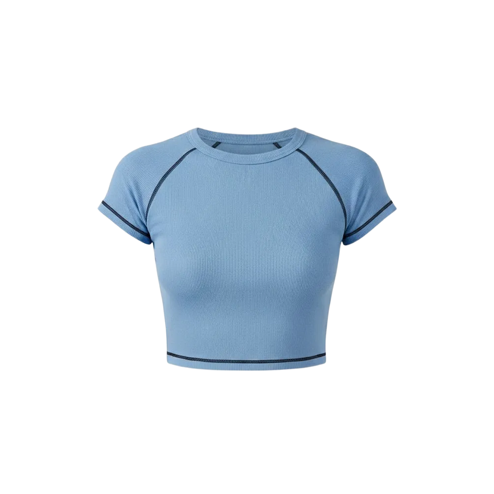 Be Autyst Contrast Thread Ice Blue Top