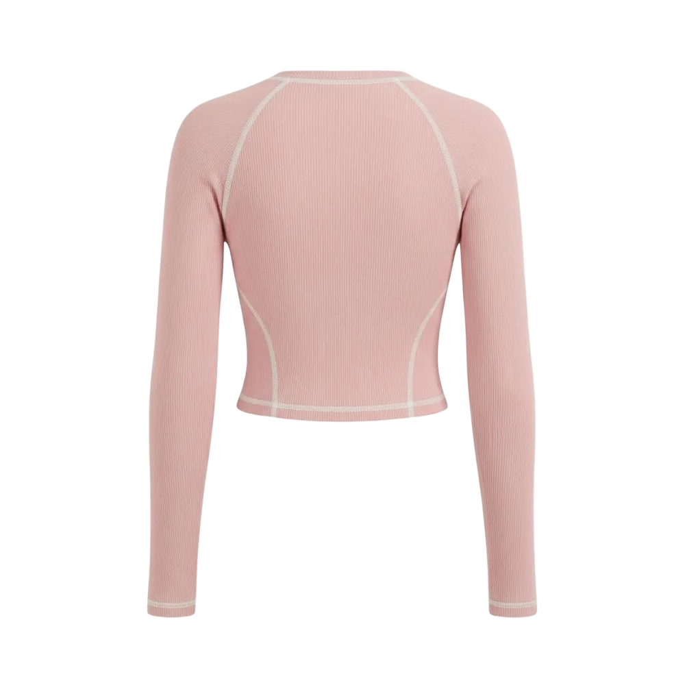Be Autyst Contrast Thread Powder Pink Top Long Sleeves