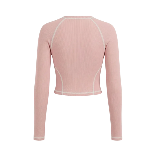 Be Autyst Contrast Thread Powder Pink Top Long Sleeves