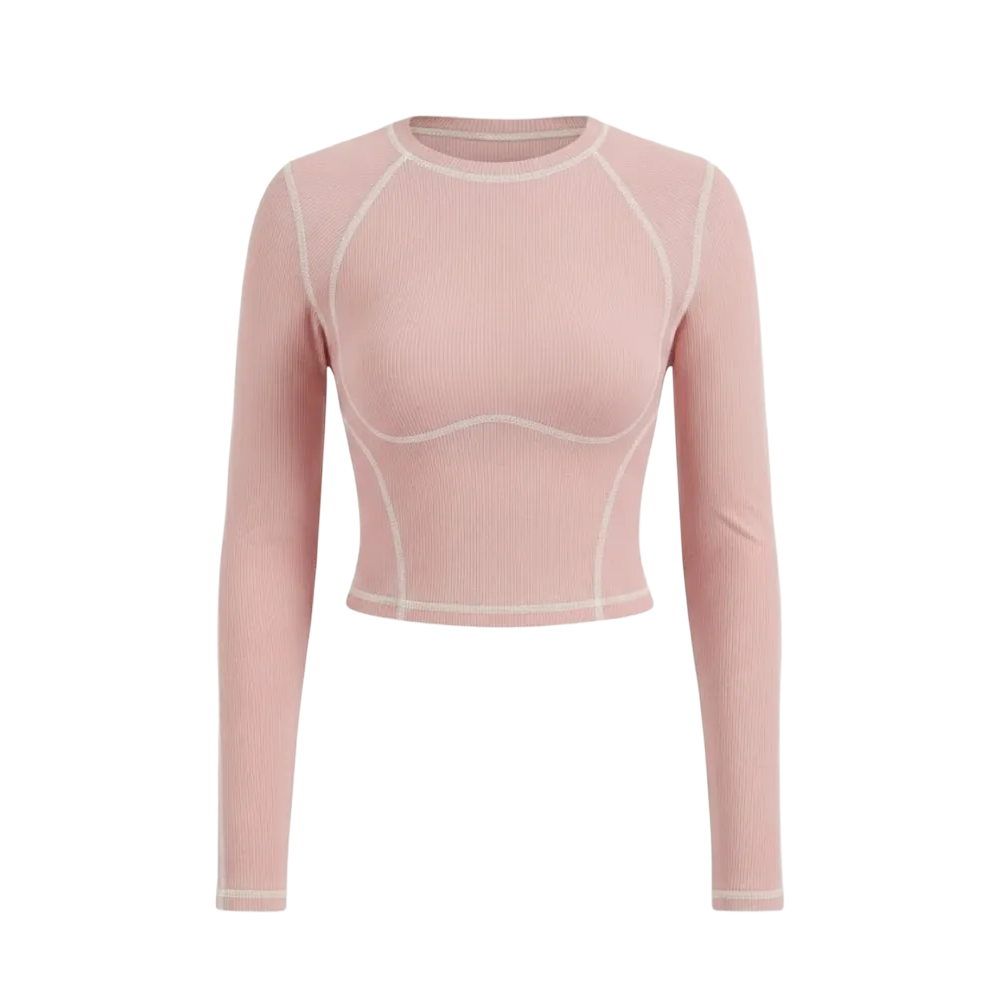 Be Autyst Contrast Thread Powder Pink Top Long Sleeves
