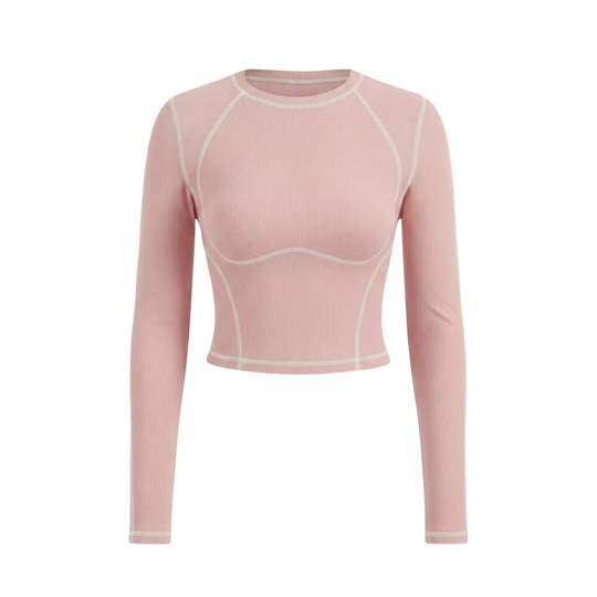 Be Autyst Contrast Thread Powder Pink Top Long Sleeves