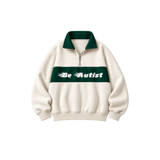Be Autyst Fuel Off White Quater Zip Sweatshirt