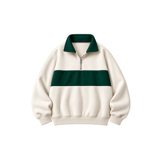 Be Autyst Off White Forest Green Quarter Zip Sweatshirt