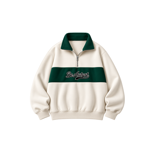 Be Autyst Old School Society Off White Quarter-Zip Sweatshirt