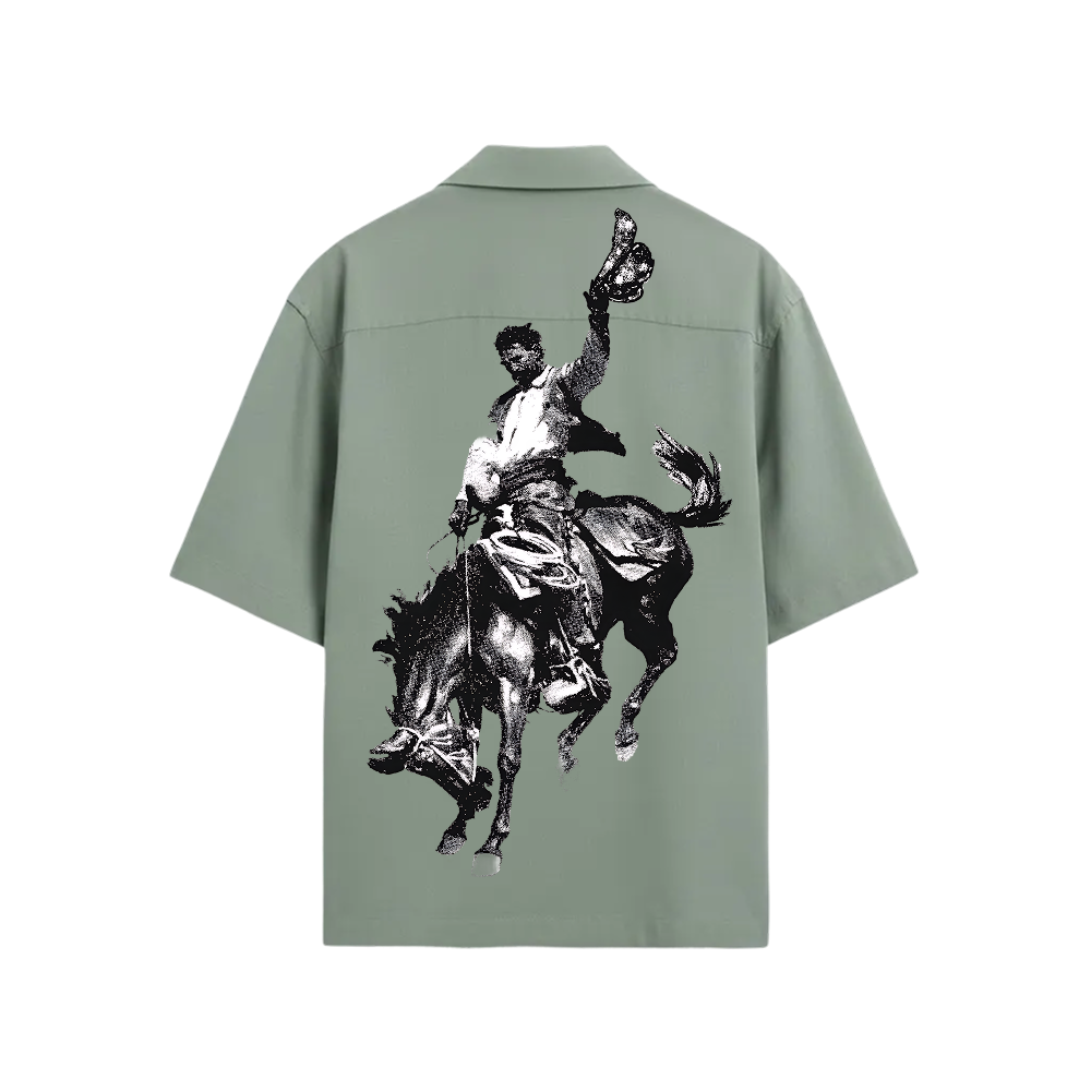 DEFEAT BE AUTYST SAGE GREEN BOWLING SHIRT
