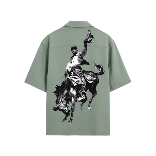 Defeat Be Autyst Sage Green Bowling Shirt
