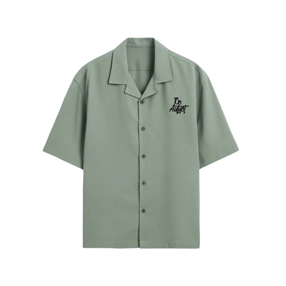 DEFEAT BE AUTYST SAGE GREEN BOWLING SHIRT